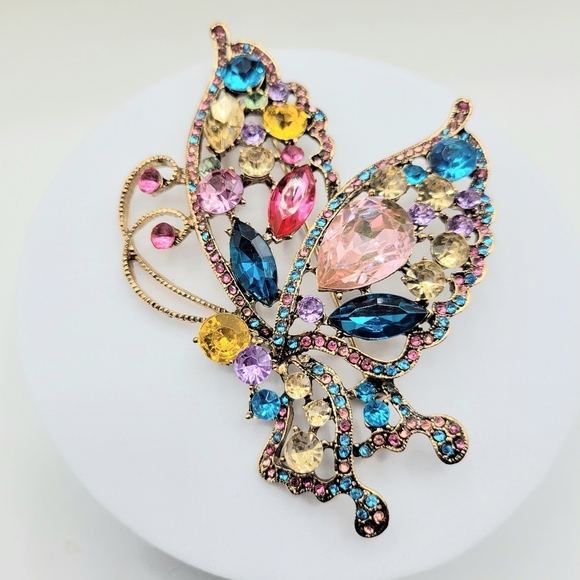 Colorful Butterfly Brooch with Gemstones - Picture 1 of 5